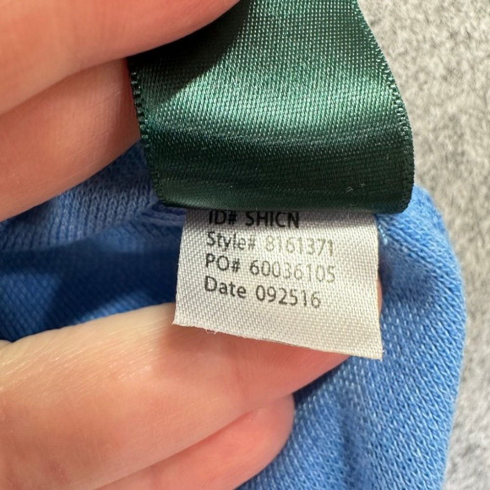 Lauren Ralph Lauren Blue Pique Knit Long Sleeve Crewneck Top LRL Monogram Preppy - Picture 9 of 10